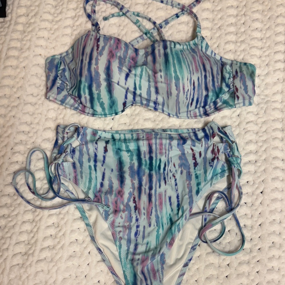 Striped Bikini Set in Blue and Purple